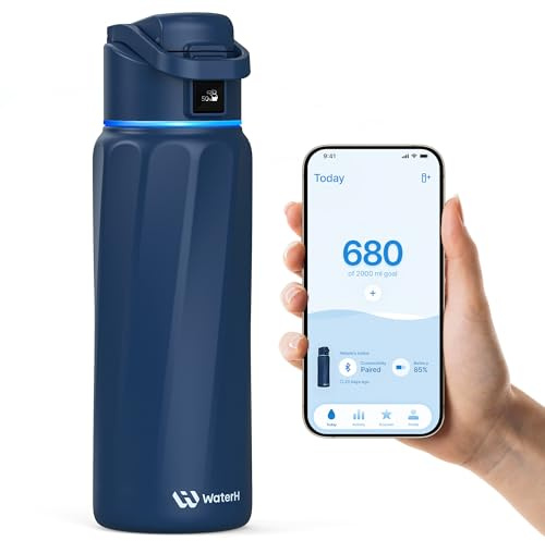 WATERH BOOST - Botella de agua inteligente con recordatorio y rastreador, botellas de acero inoxidable con aislamiento al vacío de doble pared, 946 ml,