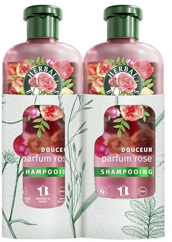 Herbal Essences Douceur Shampoing Parfum Rose 2x250ml Aide à Rendre les Cheveux Secs Soyeux, Essence de Rose et Ingrédients d'Origine Naturelle, Sans Silicone, Végan et non Testé sur les Animaux