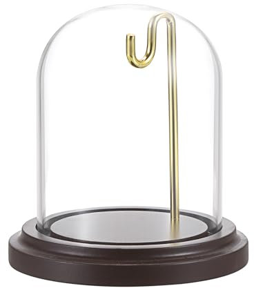 TOLIDA Taschenuhr-Glasdisplay Glaskuppel mit Natürlichen Holzsockel Robust dekorative Glasglocke mit Hängestiel Tischplatte Display für Rose Deko Antiquitäten zum Weihnachten Geburtstage Valentinstag