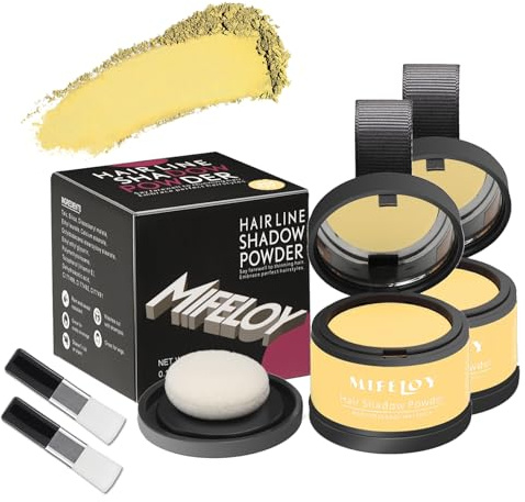 MIFELOY 2 Set Root Cover Up Powder, Light Blonde, Touch Up Hair Color for Grey, Instantly Coverage Dye for Thinning Grays Hairline, Roots Concealer for Beard Line Eyebrow, Shadow Conceals Hair Loss