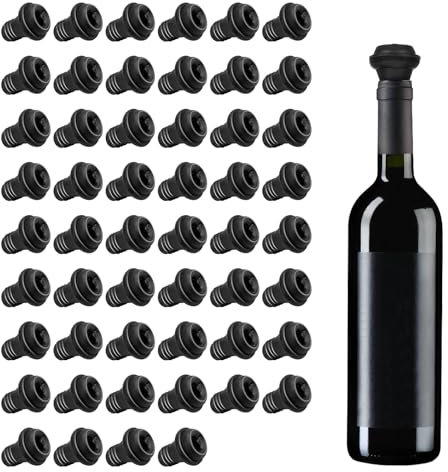 TANEMUDO 52 Pcs Wine Stopper Vacuum Pump Sealer Silicone Saver Resealable Bottle Stoppers for Wine Bottles, Glass Bottles, Kitchen Supplies(Black)