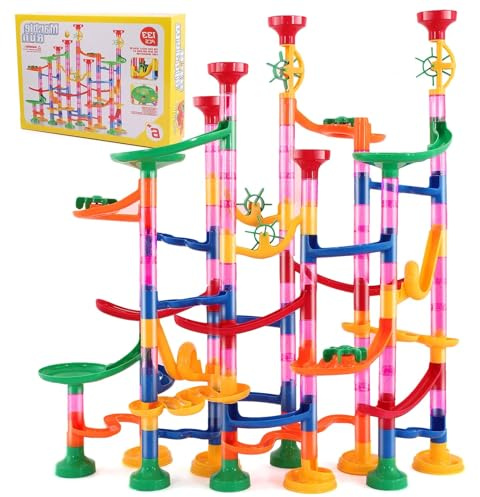 Tczecoo 133 Stück Murmelbahn Spielzeug, Mehrfarbige Kugelbahn, Murmelbahn Marble Run Set, Konstruktionspielzeug Kugelbahn Lernspielzeug für Kinder ab 3 Jahre(103 Bahnelemente + 30 Murmeln)