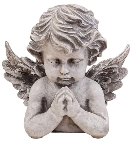 Logbuch-Verlag Decorazione per tomba con busto d'angelo, grigio preghiera, 20 x 13 x 19,5 cm, in poliresina, elegante statuetta per luoghi commemorativi