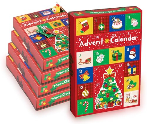 DIY Christmas Advent Calendar Boxes to Fill,5 Sets 2025 Advent Calendar Gift Boxes with 24 Empty Window,Advent Calendars Houses Box DIY Advent Calendars Kit for Kids Xmas Tree Door Window Gifts Décor
