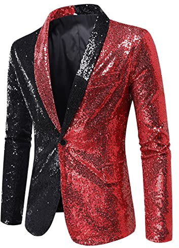 Generisch Diseño de moda para hombre con lentejuelas para ocasiones festivas. Elegante moda de noche en colores de moda para una apariencia excepcional, rojo, M