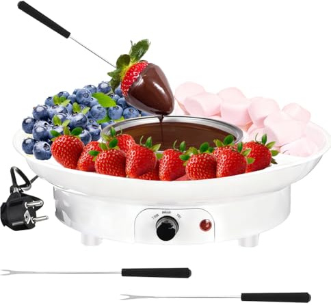 Fonduta di cioccolato, fonduta elettrica, fontana di cioccolato, in acciaio inox, con 4 forchette, 2 livelli di temperatura per sciogliere e mantenere il caldo, per cioccolato, frutta, biscotti