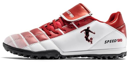 Football Boots Boys Astro Turf Men Indoor Futsal Shoes Unisex Youth Rugby Shoes Adult AG FG TF Wide Training Sneaker Breathable (White/Red TF,7.5)