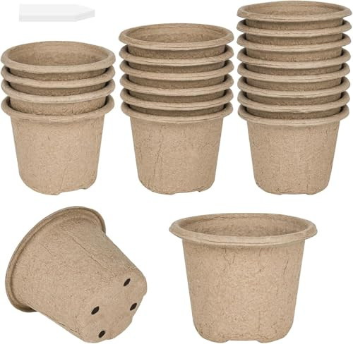Pots de semis biodégradables, lot de 20, Ø 11 cm. Ces pots de plantation biodégradables sont fournis avec 20 étiquettes en plastique et conviennent à la culture de légumes, de fruits, d'herbes aromati