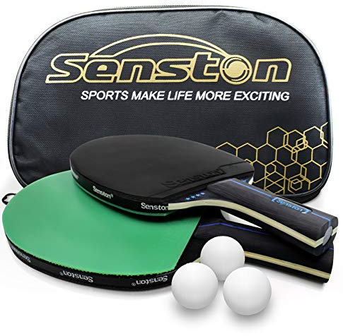 Senston Juego de Raquetas de Tenis de Mesa 3 Pelotas, 2 Palos de Ping Pong Profesionales, Juego de Tenis de Mesa con Bolsa de Transporte