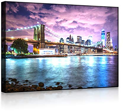 lightbox multicolor | Bild mit LED Hintergrundbeleuchtung | New York Skyline mit Brooklyn Bridge | 60x40 cm | Front Lighted