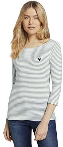 TOM TAILOR 1024035 Manga larga con rayas para Mujer, Verde (26035 - White Green Small Stripe), S