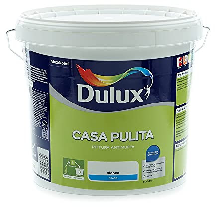Dulux Casa Pulita Pittura Singolo per Interni Antimuffa Rimuove e Protegge Da Muffe e Funghi, 5 Litri, Bianco, 5L