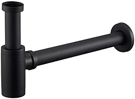EXLECO Siphon de Lavabo Noir Universel Tube Siphon de Lavabo Siphon en Acier Inoxydable 1 1/4 x 32mm Salle de Bain Siphon Évier Métal Siphon à Tube Siphon à Tube Syphon Lavabo Reglable Anti Odeur