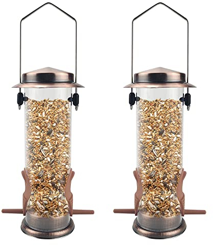 MIXXIDEA Futterspender für Wildvögel, aus Edelstahl, zum Aufhängen, für Garten, Hinterhof, Außendekoration, lockt Wildfinken, Distel, Kardinal 2 Stück (Kupfer)