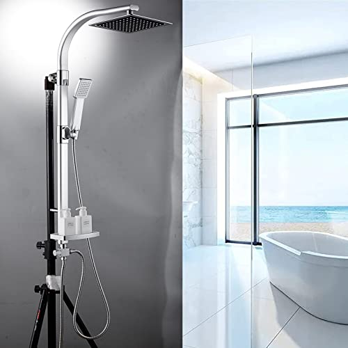 Duschsystem Regendusche, Duschset Duschstange Edelstahl mit Regendusche und Duschkopf Handbrause für Badezimmer, Duscharmatur Set inkl. Seifenschale, Duschsystem Einfache Montage, Chrom