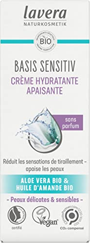 lavera basis sensitiv Beruhigende Feuchtigkeitscreme, Naturkosmetik, vegan, Bio Aloe Vera & Bio Mandelöl, feuchtigkeitsspendend, Tagespflege, parfümfrei, PETA zertifiziert, 1 x 50 ml