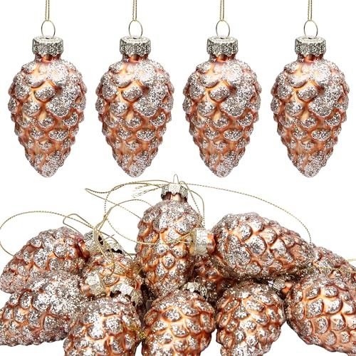 12 Pcs Christmas Pinecone Glass Hanging Ornaments, Xmas Tree Pinecone Decor