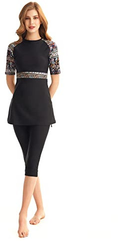 TaissBocco Damen Kurzarm Rash Guard Gedruckt Surfen Badeanzug Bademode Neoprenanzug Set(K11, S)