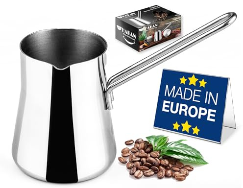 Hakan Turkish Coffee Pot, Greek Arabic Coffee Cezve, Stainless Steel Stove Top Milk Warmer, Chocolate Melting Pot with Spout, Chai Pot, Ibrik, Briki | 16.9 oz. (500 cc)