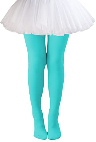 Kiench Mädchen Strumpfhosen Uni Blickdicht für Ballte Tanzschule Türkis EU Größe 110-122/5-7 Jahre Etikett L