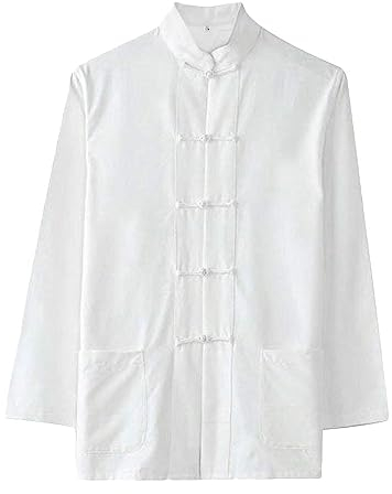 Rubruan Chemise chinoise pour homme – Arts martiaux traditionnels Kung Fu Tai Chi Wushu Tang Style Veste d'entraînement Uniforme Chemise de loisirs Vêtements – Coton, Blanc., XL