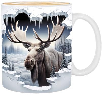 Aznever Moose Mug, Elch Tasse, 350 Ml Weihnachts-Elch-Porzellan-Teetasse, Spülmaschinenfester Trinkbecher, Geschenk Für Geburtstag, Halloween, Abschlussfeier, Neujahr
