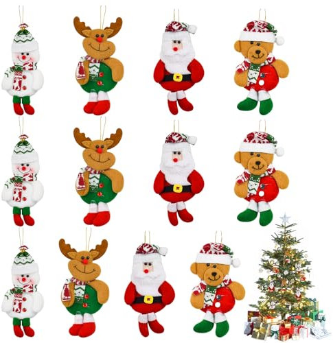 CAREDGO 12 Stück Christbaumanhänger Weihnachtsanhänger Dekoration Hängedekoration Schneemann Elch Weihnachtsdeko Braunbär Weihnachtsschmuck Weihnachtsmann Weihnachtsbaumschmuck Christbaumschmuck