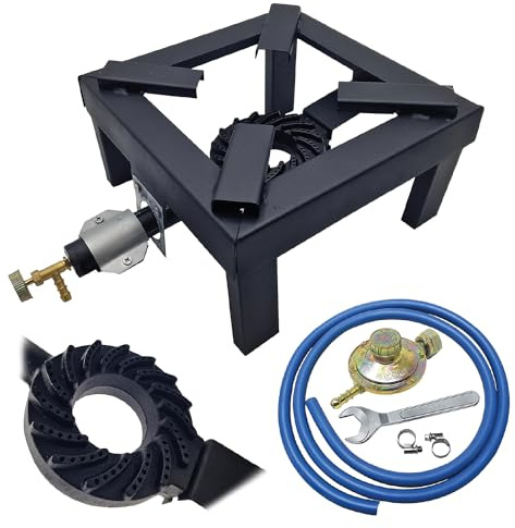 Crisalide® - Fornellone A Gas Da Esterno, In Ghisa, 4 Piedi, Super Resistente, Adatto A Tutti I Tipi Di Pentola, Bruciatore In Ghisa Con Regolatore, Accensione Rapida, Nero (30x30)