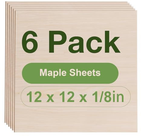 ROBOTIME Tablero Madera Contrachapada 3mm Arce 30×30cm 6 Piezas Tablero de Madera a Medida Para Bricolaje,Pirograbado Corte por Laser CNC Router Modelado