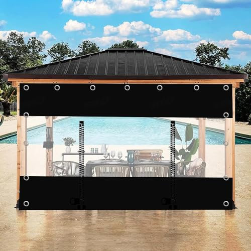 Pannelli laterali impermeabili in tela trasparente con porte con cerniera per pergola, gazebo, patio, divisorio, tende antipioggia, 1,6 x 1,8 m