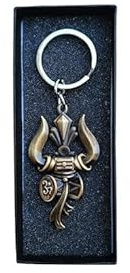 ZOXXIE Lord Shiv Shankar Trishul Damru Om dubbelsidig metall nyckelring (rostigt guld)