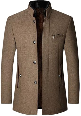 Men Wool Trench Coat Cashmere Blazers Jackets Stand-up Collar Business Casual Suits Male Winter Coats Brown L