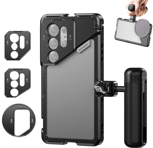 NEEWER S25 Ultra Phone Cage, PA082 Mobile Video Rig Phone Stabilizer for Video Recording with PA045E Bluetooth Side Handle, 67mm Filter Adapter, 17mm Lens Backplate & T Mount Compatible with Moment