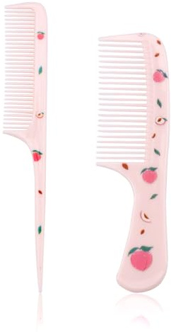 lasuroa 2pcs Cute Hair Combs Set for Girls, Pink Peach Baby Parting Comb & Small Rat Tail Styling Comb, Mini Plastic Fine Tooth Hairbrush for Toddlers Kids Women All Hair Types