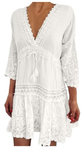 Falda Pareo-Vestido De Playa Sexy Floral con Recorte Bohemio Y Manga De Siete Cuartos con Cuello En V Y Jacquard A La Moda para Mujer BañAdor Corto Hombre Playa