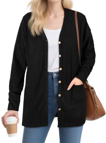 BSBUY Cardigan à Manches Longues pour Femme, Col en V, avec Boutons et Poches Pratiques, Cardigan Ouvert, Gilet Femme Cardigan Chic et Elégant Adapté à Toutes Les Saisons