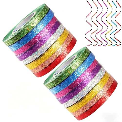 16 Stück Sumneo Luftschlangen Set, 8 Farben Glitzer Konfetti Luftschlangen für Geburtstag, Karneval, Kinderparty, Hochzeit, Disco, Gartenfest, Mottoparty Dekoration (Bunt)