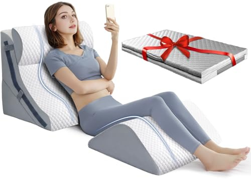 Juego de 4 almohadas ortopédicas de cuña para cama con 4 fundas de almohada de repuesto, almohada de cuña inclinada para aliviar el dolor de espalda, dormir, ronquidos, postcirugía, elevación de