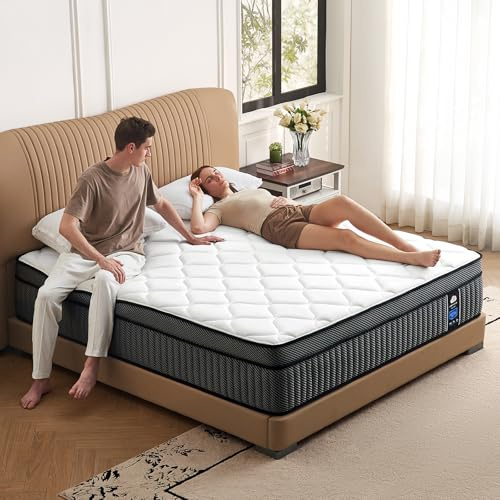 Queen Mattress 10 Inch, Queen Size Hybrid Mattresses in a Box, Medium Firm Feel Memory Foam and Individual Pocket Springs, Fiberglass Free Bed Matress, Breathable, Motion Isolation, CertiPUR-US