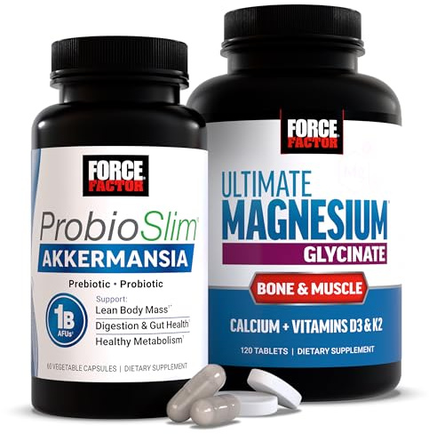 Force Factor Akkermansia Probiotics & Postbiotics, with 1 Billion AFUs Akkermansia Muciniphila, Prebiotics & Chromax Chromium, Ultimate Magnesium Glycinate, Bone Strength 120 Tablets