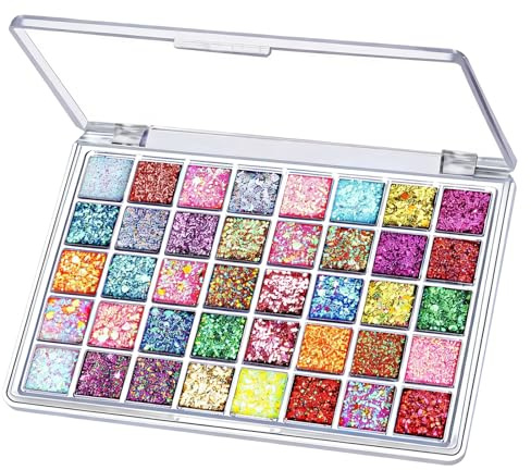 BelleFlair 40 Colores Paleta de Sombras de Ojos con Brillo, Paleta de Maquillaje para Rostro y Cuerpo, Gel Brillo de Sombras de Ojos, Paleta de Maquillaje para Adultos Niños, Set de Maquillaje de