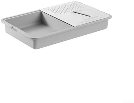 6 in 1 Vegetable Grater Shredder with Plastic Drain Basket, Multiple Blades for Slicing and Grating, and Flip Cutting Board with Safety Guard