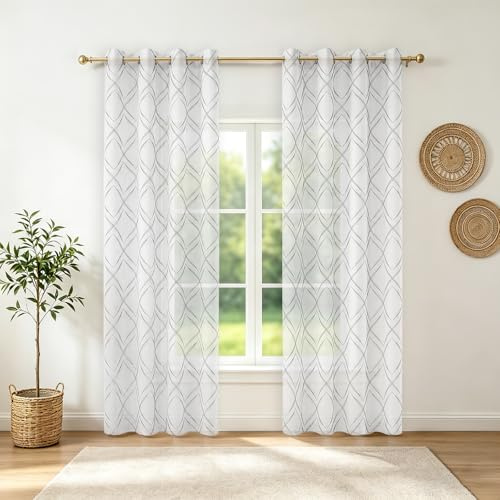 Ystyle Tende per Interni Voile Semi Trasparenti 2 Pezzi con Occhielli, 140x260cm, Tenda a Panello Tende Leggere Morbida per Camera da Letto Cameretta Bambini e Soggiorno Moderne, Grigio