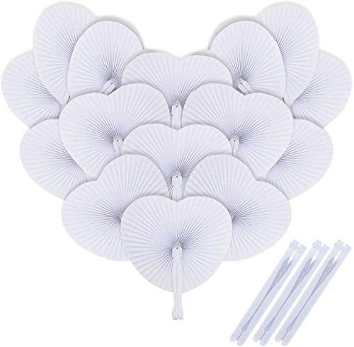 iZoeL Fächer Hochzeit 48 Stück Handfächer Weiß Hochzeitsfächer Faltfächer Herz Hochzeit Gäste Geschenk Hochzeitsdeko Vintage (48Stk)