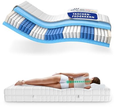 AM Qualitätsmatratzen Premium Taschenfederkernmatratze 70x200cm H5 24cm - Made in Germany & Oeko TEX Siegel - 7 Zonen Federkernmatratze 70x200 mit Lyocell Bezug - Orthopädische Matratze 70x200 H5