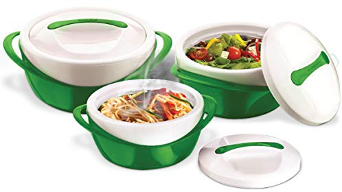 Pinnacle Thermoware, 3 Stück Set Auflaufform – große Suppen- und Salatschüssel Set – isolierte Servierschale mit Deckel – tolle Schale für Urlaub, Abendessen und Party (Grün)
