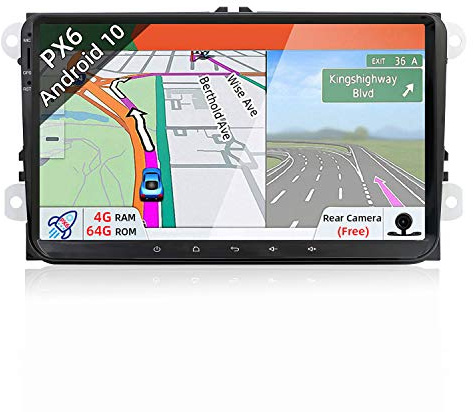 JOYX PX6 Android 10 Double Din bilstereo kompatibel med VW Golf/Skoda/Seat/Polo Head Unit | 4G + 64G | gratis kamera canbus | 23 cm | Stöder 4K-video HDMI AHD-kamera 4G BT4.0 WIFI DAB SWC Google
