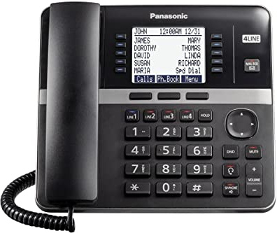 Panasonic Office Phone System, Corded Base Station with 4 Lines, Corded Phone, Expandable to 10 Compatible Panasonic Handsets Wirelessly - KX-TGW420B (Black)