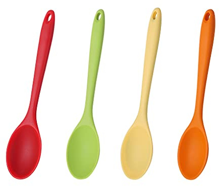 4 Pieces Silicone Spoons for Cooking, Large Silicone Mixing Spoon Set, Nonstick Heat-Resistant Cooking Spoons, 4 Colors Kitchen Utensil Spoons for Mixing Baking Cooking Serving Stirring Tools