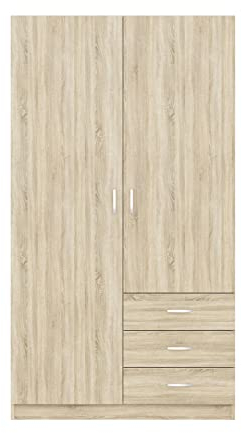 Oggi 2-Türiger Kleiderschrank mit Schubladen 50 x 97 x 175 cm (T/B/H) Praktischer und Solider Zweitüriger Garderobenschrank für unterschiedliche Räume Eiche Sonoma